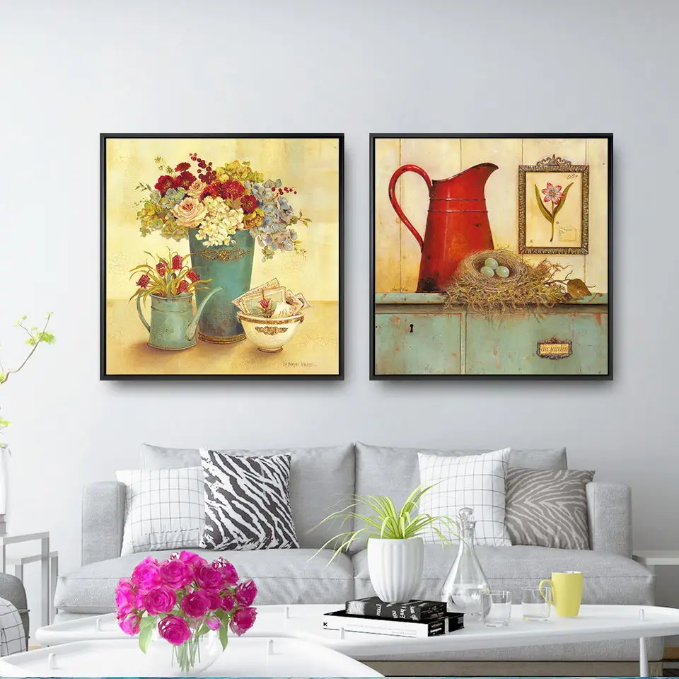 

Home Decoration Painting Print Canvas Wall Art Pictures Square Poster Oil Unframed Drawings Rustic Countryside Flowers