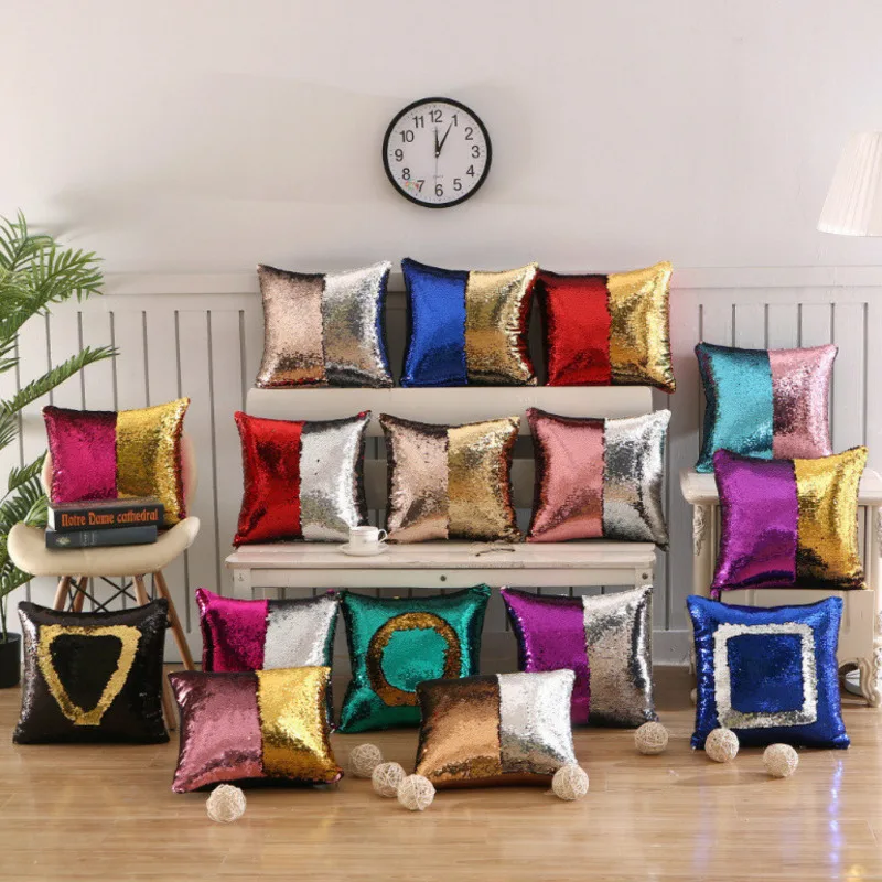 Decorative Luxurious Reversible Pillow Mermaid Sequin Square Hidden Zipper Sofa Cushion Cuscini Almofada Coussin Cojines Betis