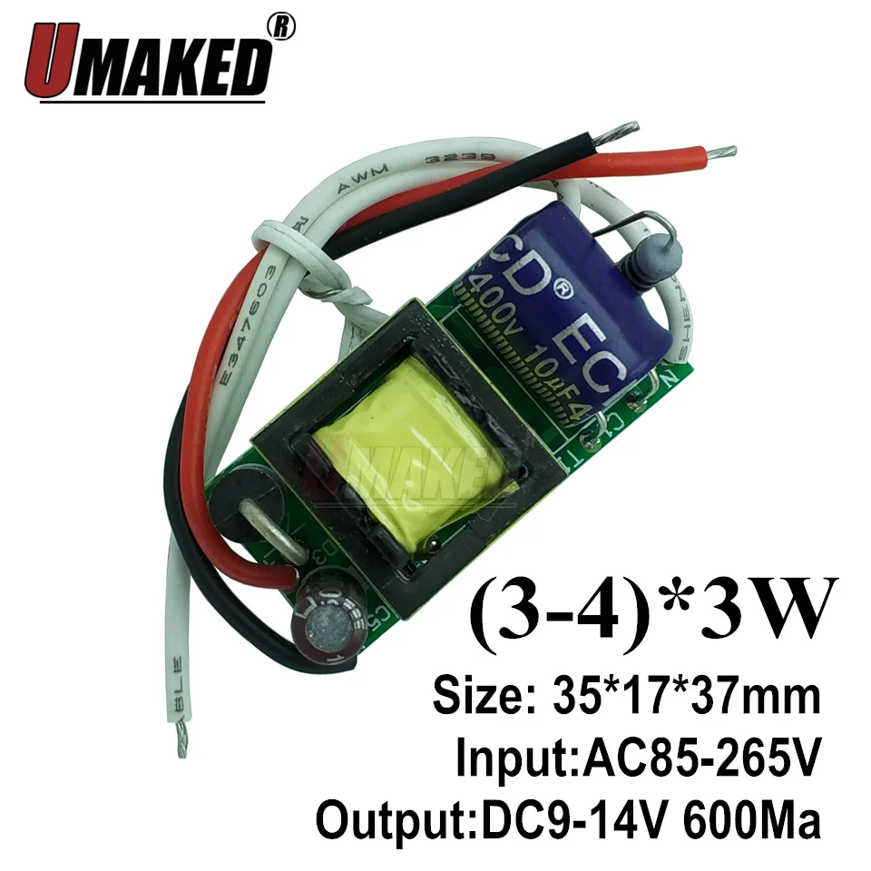 1PC 3 4x3w Constant Current Led Driver, 85 265V 600ma 3x3w