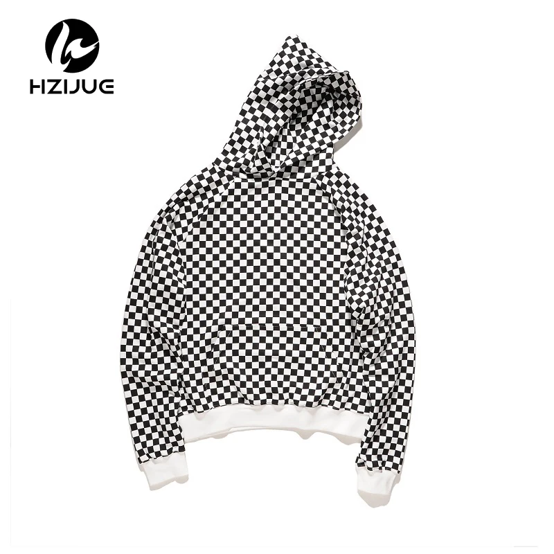HZIJUE 2017 TOP NEW Justin Bieber checkerboard lattice men Pullover Hoodies hiphop Fashion Casual black Sweatshirts M-XL