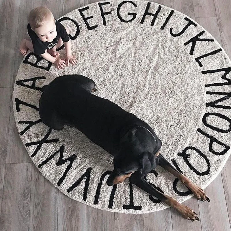 

INS High Quality 100% cotton White Round ABC RUG And Pink Mat Letter Mat Play mat tapete carpet Children's Room home decoration