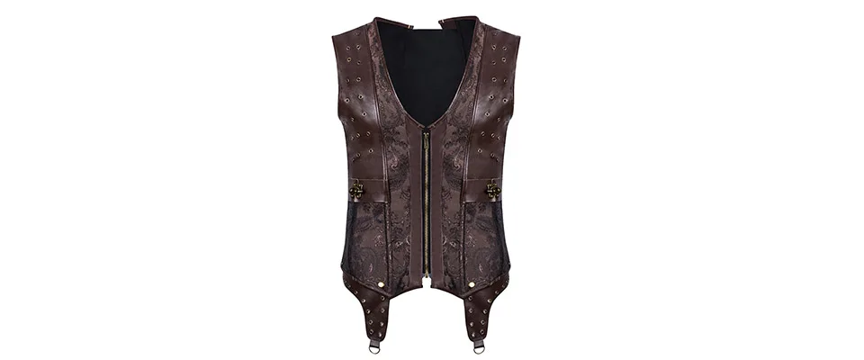 Mens Corset Steampunk Vest Shapers Brown Collar Sleeveless Steel Boned Gothic Corset Jacket Slimming Corsets For Men             (7)