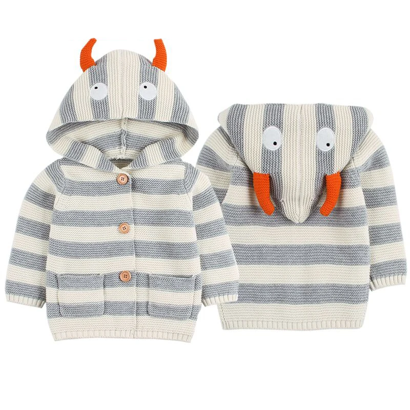 

Baby Girls Sweater Coat Autumn Toddler Baby Boys Sweaters Hooded Cartoon Stripes Winter Baby Cardigan Knitted Baby Girls Jacket
