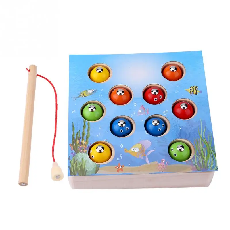 Hot Sale Wooden Magnetic Fishing Toy Set With Box 10Pcs