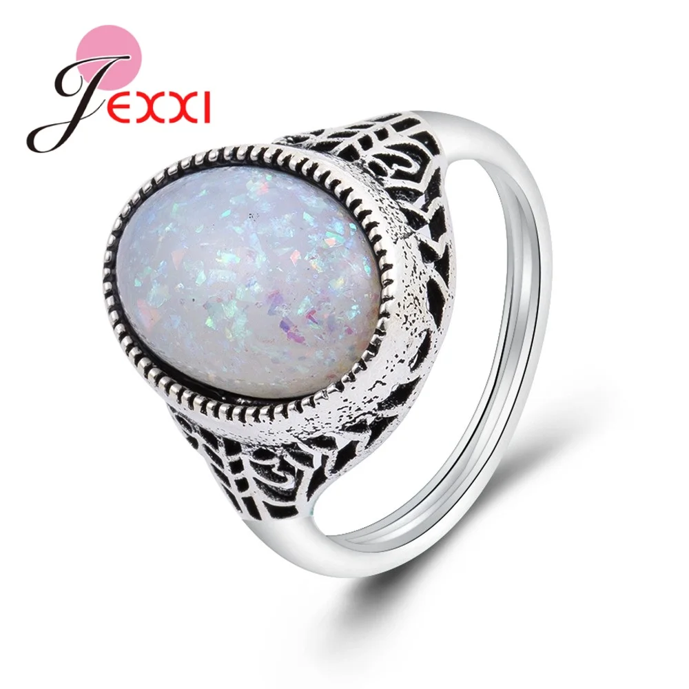 JEXXI 925 Sterling Silver Oval Opal Rings Women Wedding