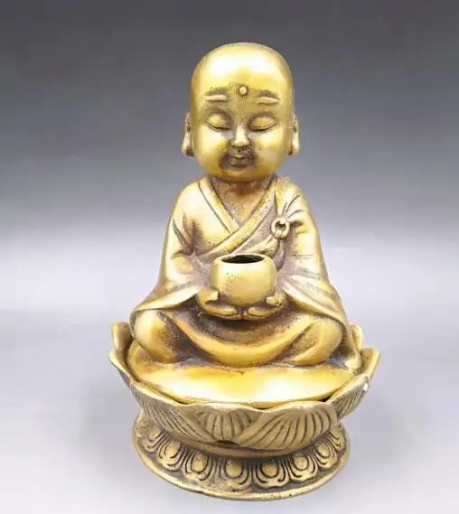 

Chinese brass lotus The monk hug bowl incense burner