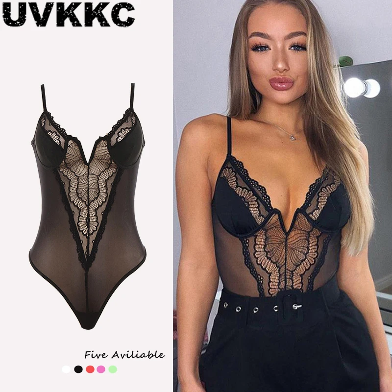 Uvkkc женский сексуальный боди 2019 летний комбинезон кружевной выдолбленный v