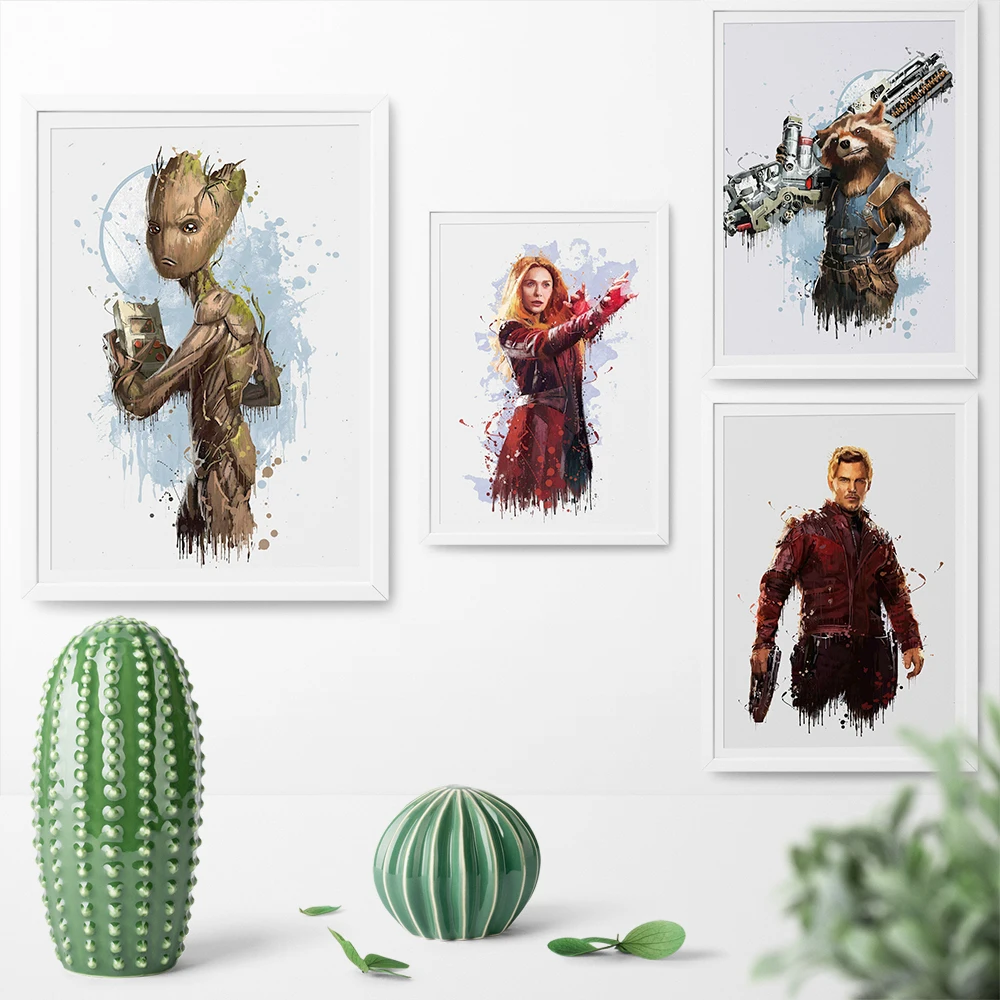 

Poster and Print Guardians of the Galaxy Watercolor Superhero Star-Lord Groot Rocket Raccoon Canvas Painting Wall Art Print