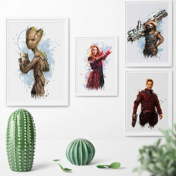 

Poster and Print Guardians of the Galaxy Watercolor Superhero Star-Lord Groot Rocket Raccoon Canvas Painting Wall Art Print