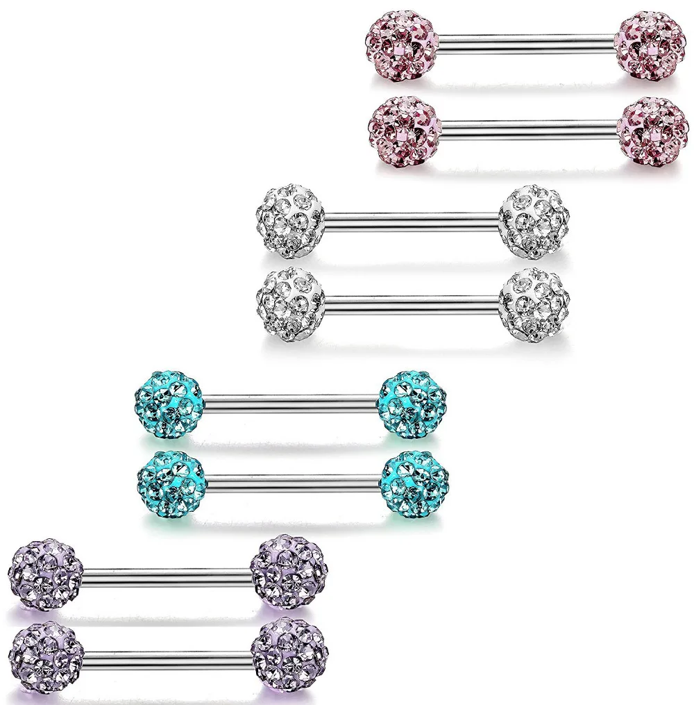 

1pc Surgical Steel Nipple Piercing Barbell Shamballa Ball Ferio Ear Bone Stuud Crystal Lip Tongue Piercing Body Jewelry Earring