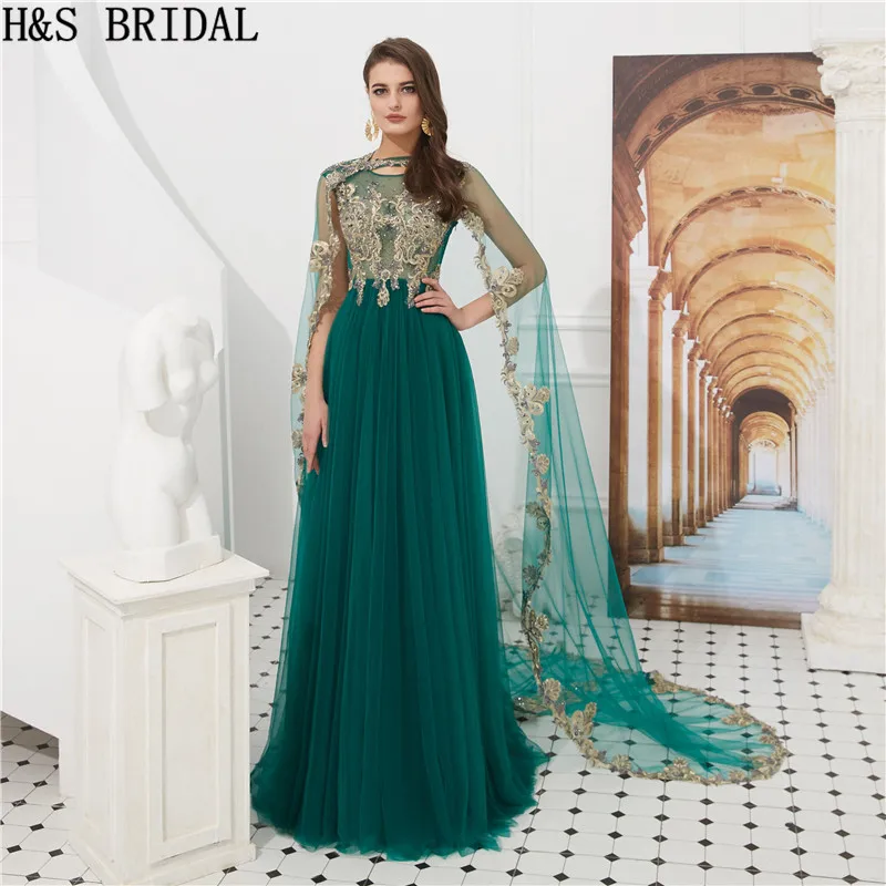 H& S свадебное вечернее платье бирюзовое длинное вечернее платье с болеро Золотая аппликация abiye арабское платье для выпускного вечера