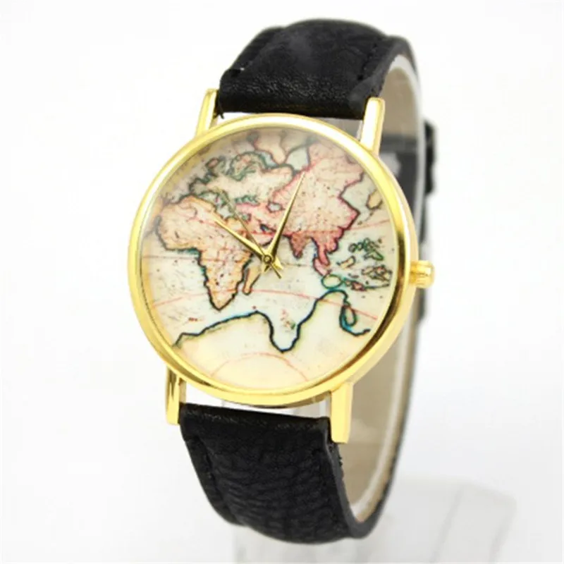 

! Women Girl Pattern World Map Watch Quartz Faux Leather Analog Wrist Watches Wholesale