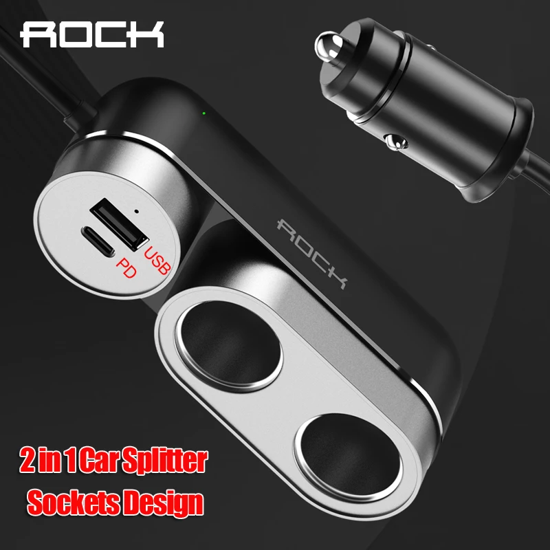 Rock 2 в 1 розетка для автомобильного прикуривателя Splitter Plug USB PD быстрое зарядное