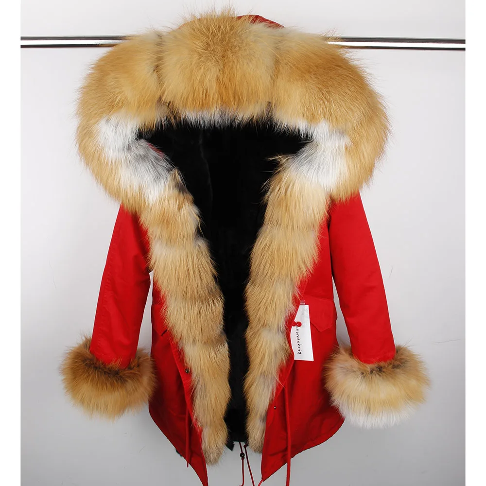 MaoMaoKong натуральный кроличий мех подкладка большой натуральный Лисий мех воротник манжеты с капюшоном пальто парки зимняя куртка