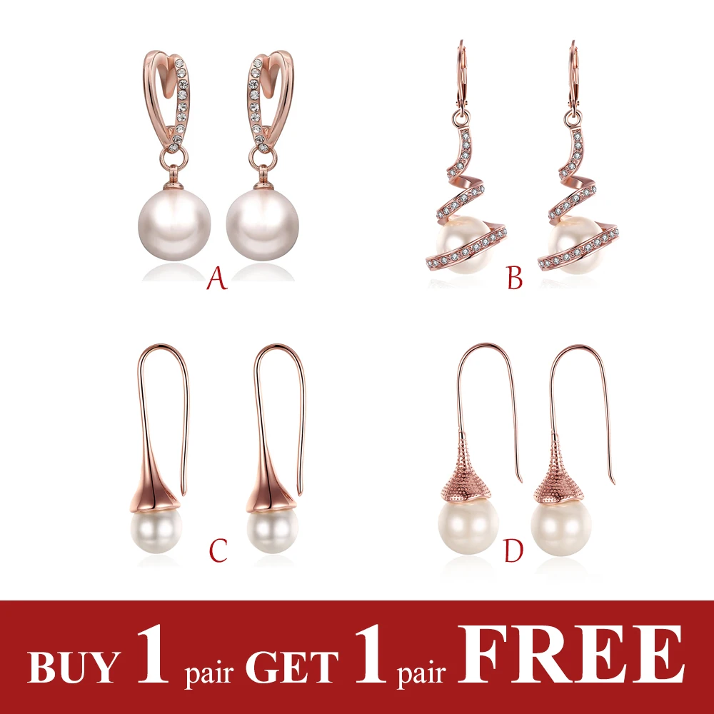 

Female Elegant Earrings with Shining Pearl Rose Gold Color Earring For Women Hoop Earrings with Heart Shape Suitable for Wedding