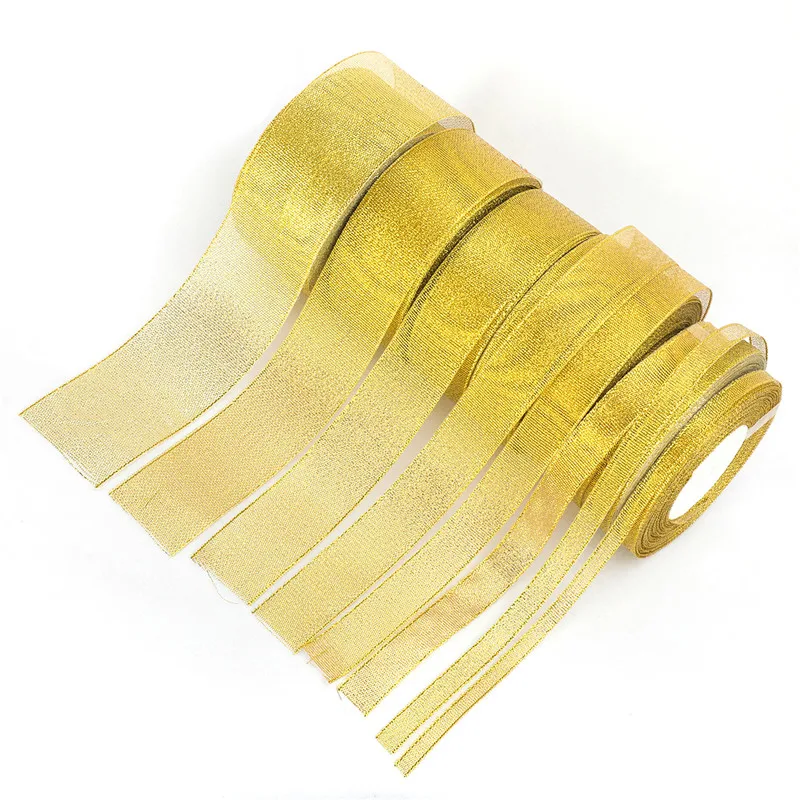 Handmade-Gold-Silver-Metallic-Ribbon-25-Yards-22M-6-10-15-20-25-30-40mm-Fabric