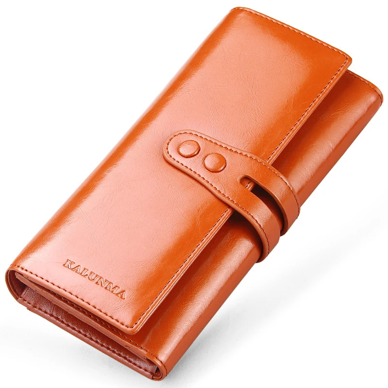 

Women's Genuine Leather Trifold Wallet -Handmade Large Capacity Long ID Card Holder Organizer Ladies Clutch Wallet