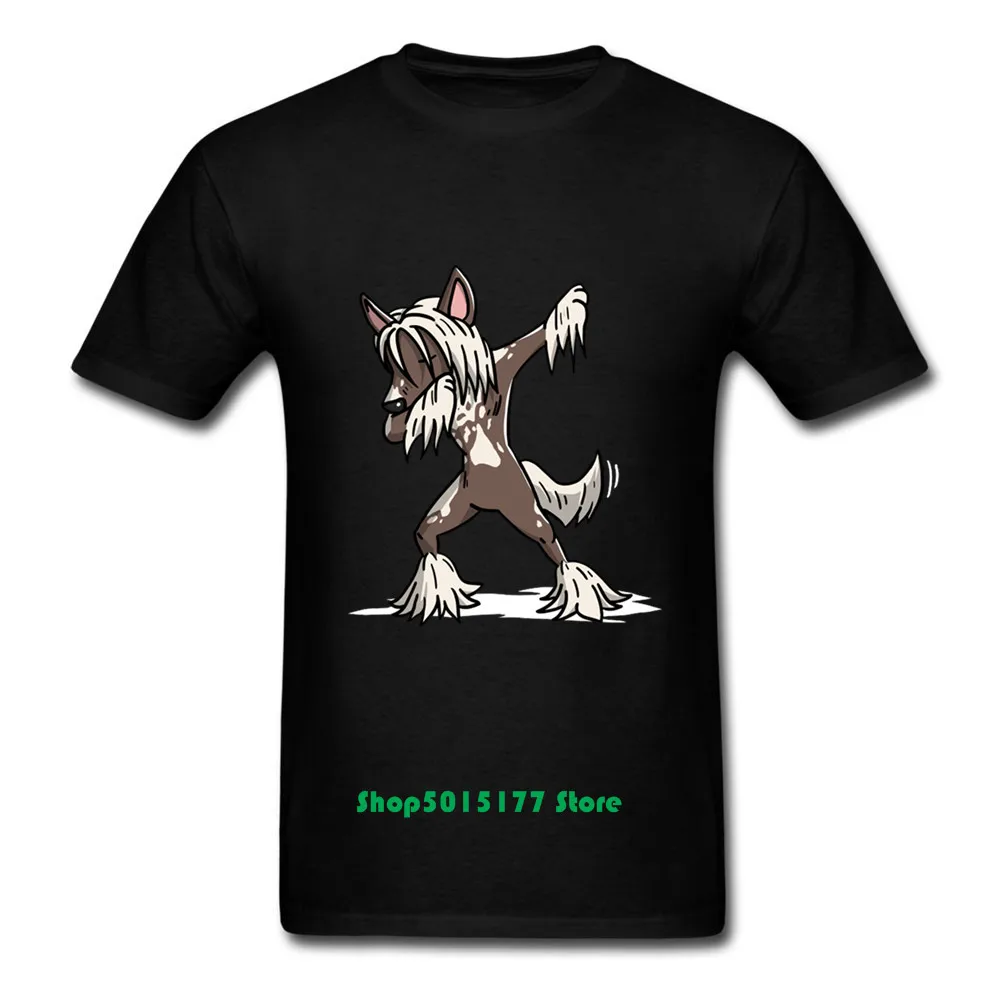 

New Style Funny Dabbing Chinese Crested Dog T-Shirt Cartoon Funny Men Tshirt Dog Summer Short sleeve cotton T-shirt Male Clothes