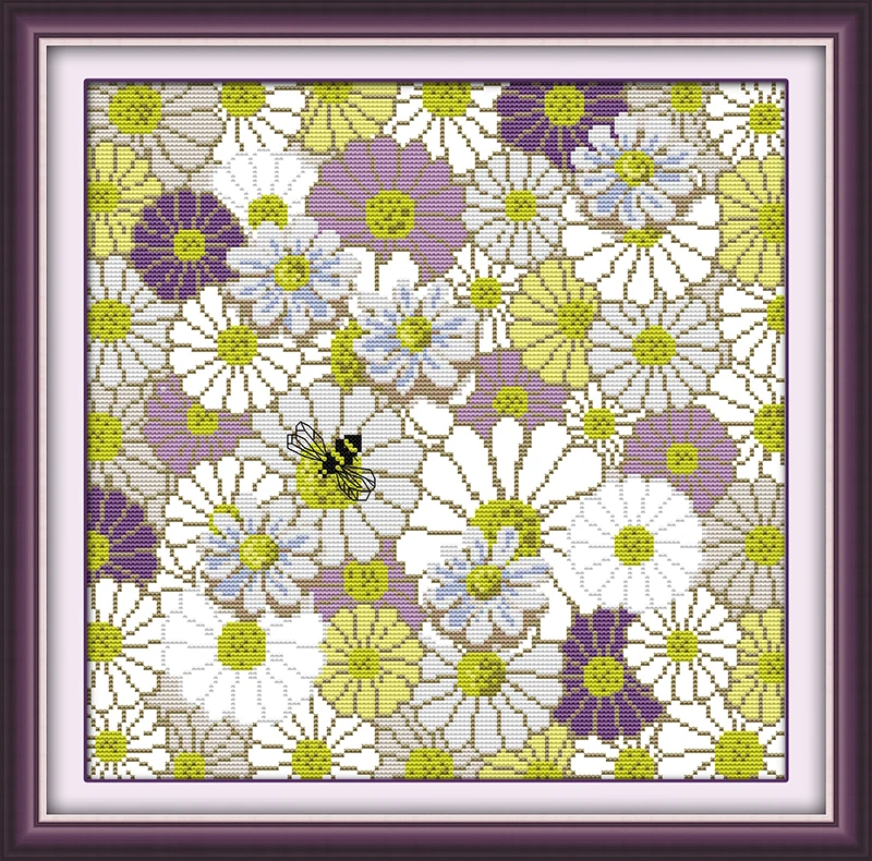 Daisy cross stitch kit flower 18ct 14ct 11ct count printed canvas stitching embroidery DIY