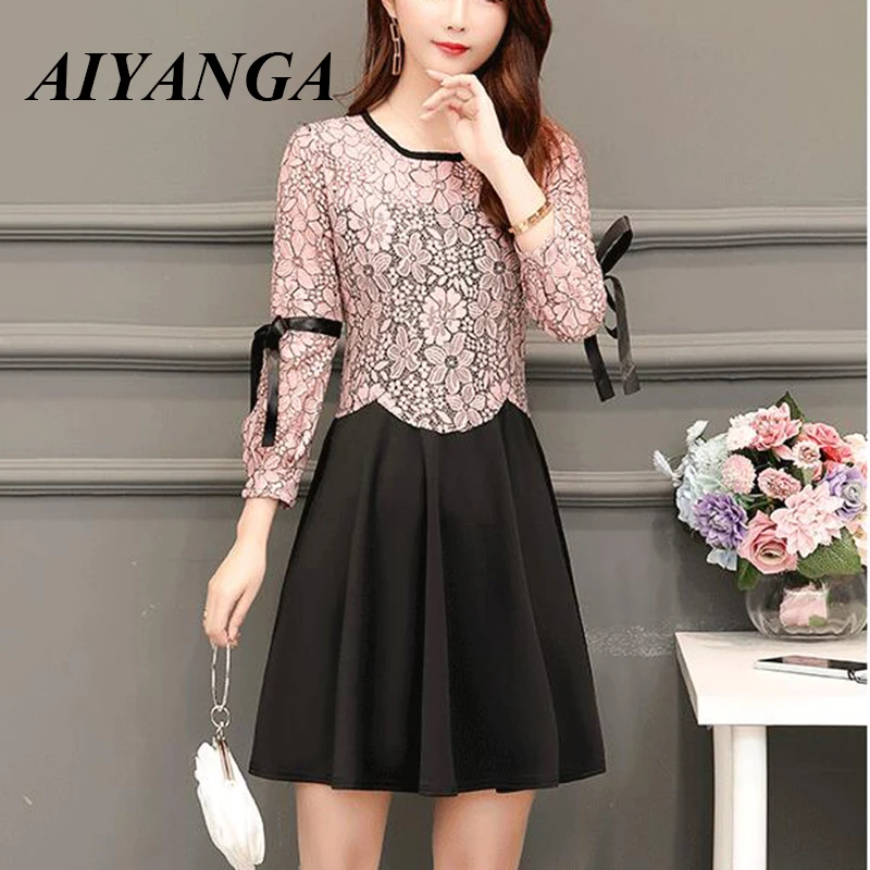 

New Clothes 2019 Lace Patchwork Women Dress Casual Three Quarter Sleeve Summer Dress Party Elegant Dresses Female Plus Size 4XL