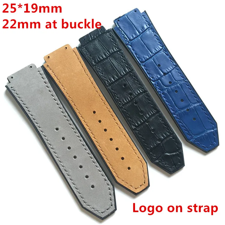 

25*19mm Crazy horse leather rubber Silicone Strap For Hublot Men Watchband Male Watch band Fusion buckle brown blue big bang