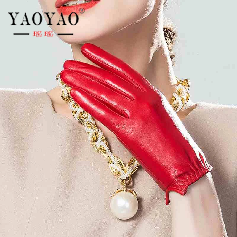 YY8816 брендовые новые женские кожаные однотонные красные/черные тонкие перчатки Feminino простые прорезные манжеты коммерческое Вождение Luvas Mujer
