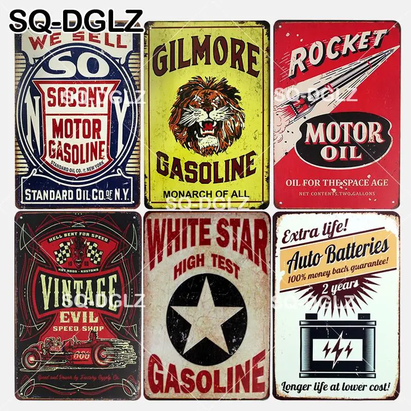 

[SQ-DGLZ] New GASOLINE Tin Sign MOTOR OIL Wall Decor AUTO Batteries Metal Crafts Garage Painting Plaques Art Poster
