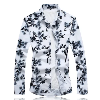 

2019 Male Shirt Flower Men Clothes Slim Fit Men Long Sleeve Shirt Men Casual Men Shirt Social Plus Size S-7XL fashion Shirt Tops