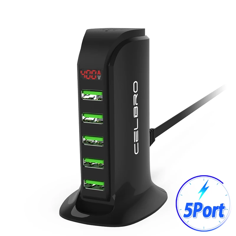 Зарядная станция с 5 USB портами и светодиодным дисплеем для Samsung Galaxy Note 10 Plus/Iphone 11