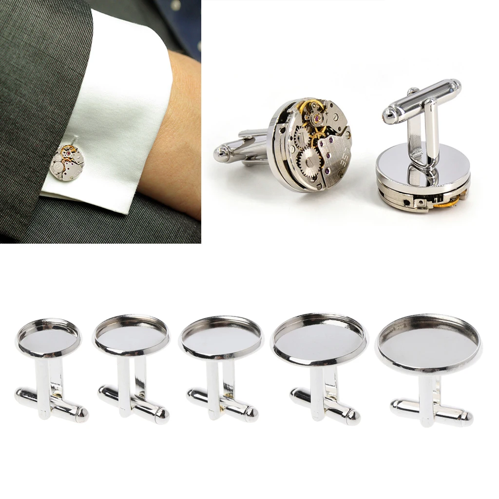 

10Pcs Bright Silver French Cuff Link Blank Fit 12-20mm Round Cabochon Cameo Base