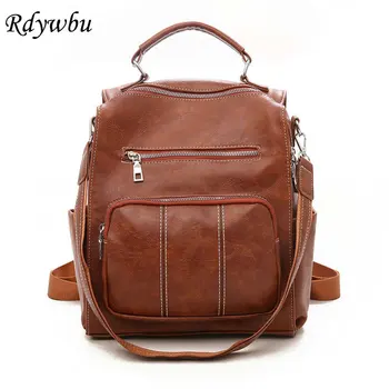 

Rdywbu Multifunction Vintage PU Leather Backpack Teenager Girls Solid School Bag Fashion Large Back Pack Rucksack Bolsas B492