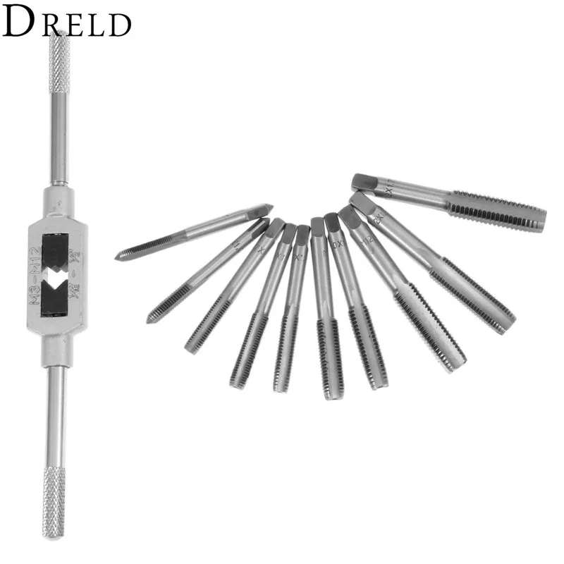 DRELD 11Pcs/set Tap Wrench Set Hand Tap Tapping Screw Thread Metric