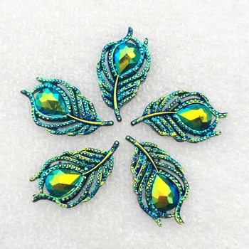 

50pcs/lot 20*38mm AB resin Rhinestones Crystal Flat Back button Peacock Feathers For Sale Costume Centerpieces -B078*5