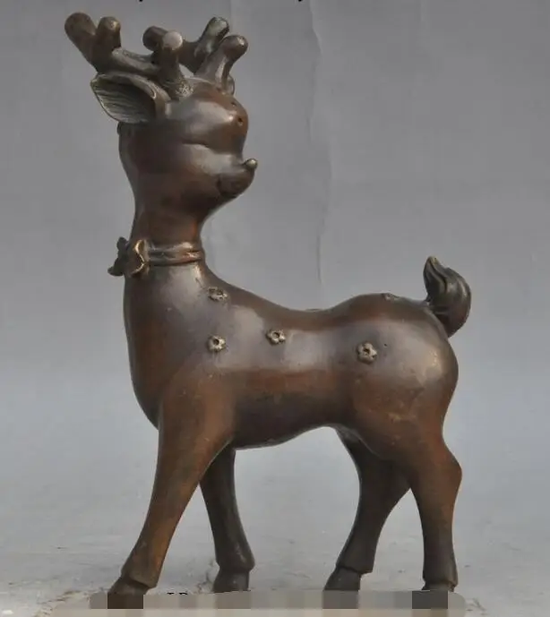 

S00449 China fengshui Bronze Lucky Longevity Run Spotted deer Sika Deer Statue Animals B0403