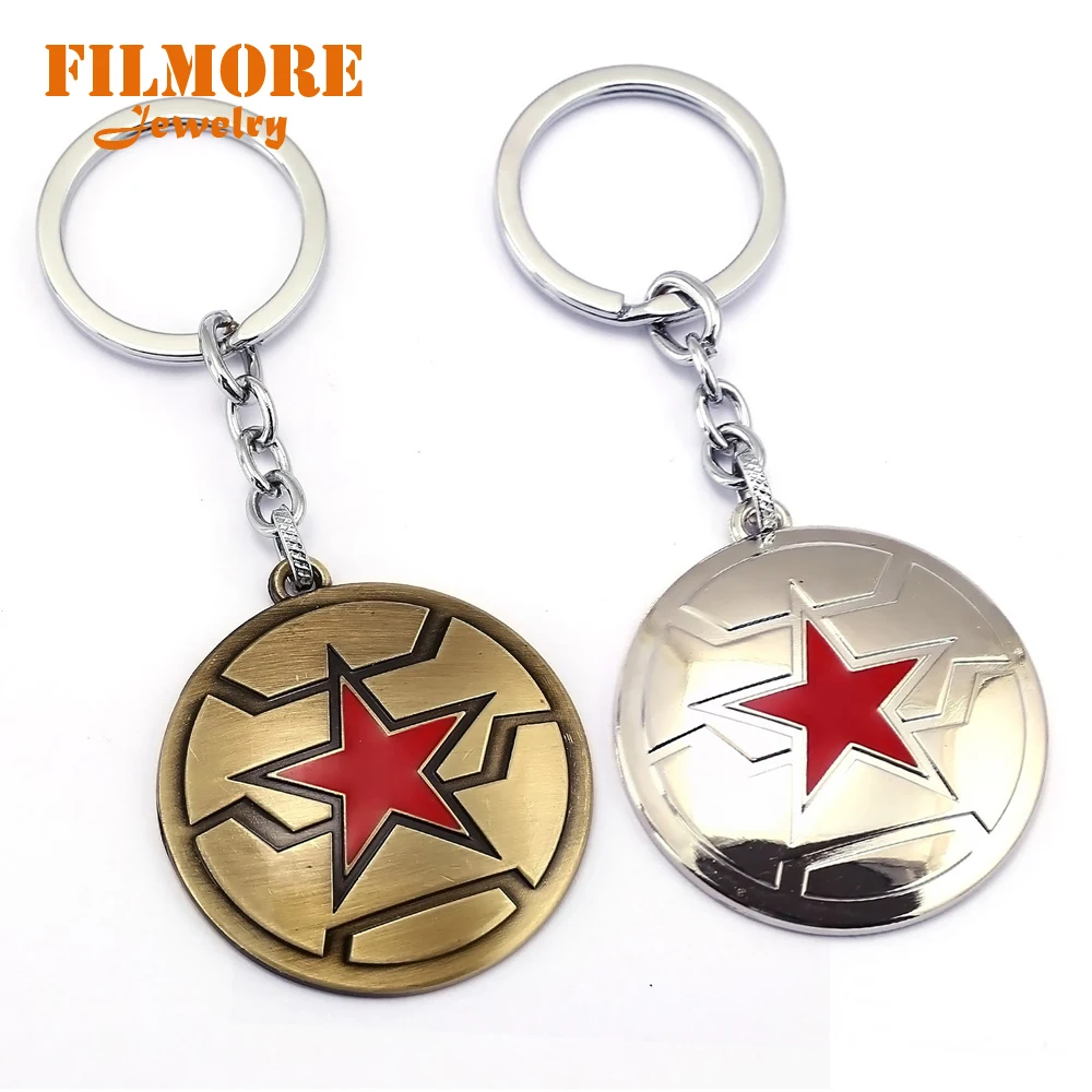 

Filmore Jewelry Captain America 2 The Winter Soldier Enamel Shield Star Keychain Top Grade Superhero Cool Men Key Chains Ring