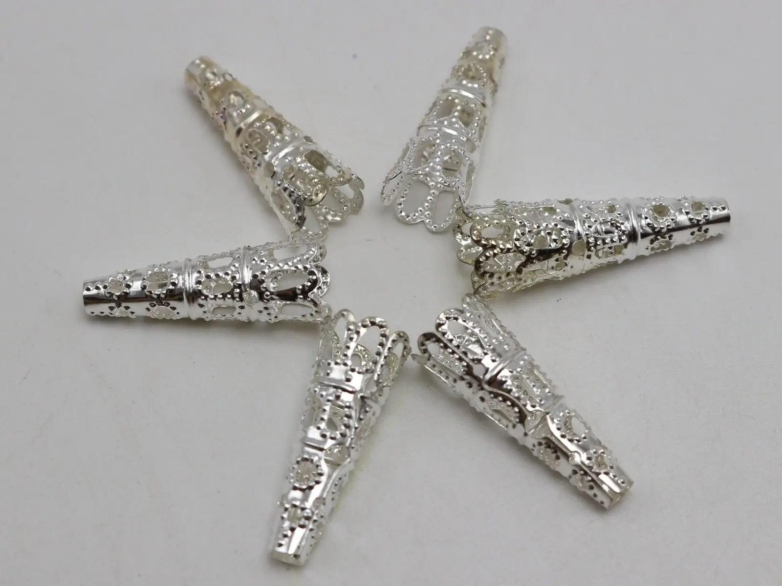 

50 Silver Filigree Flower Cone Shape End Beads Cap 22mm Jewelry DIY