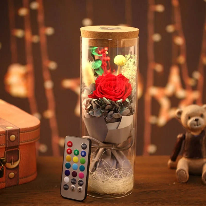 Подарок на день Святого Валентина светящаяся стеклянная крышка свежая консервированная Роза Lmmortal вечная роза для деревенских свадебных любовных принадлежностей - Цвет: B1
