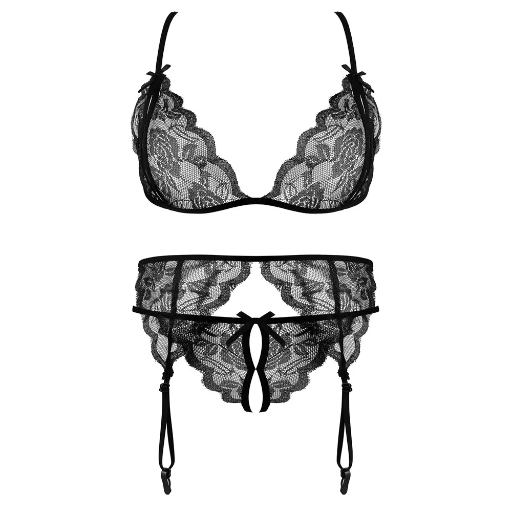 4 Pcs Bra Set Lingerie Drop A B C CUP Brand Women Lace Sexy Open Bra Sleepwear G-string Garter Belt Black Pink Red 2017