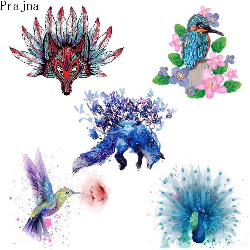 

Prajna Hippie Style Iron On Transfer Patch PVC Heat Transfer Vinyl Printed Badge Wolf Peacock Animal Patch For Clothes Washable