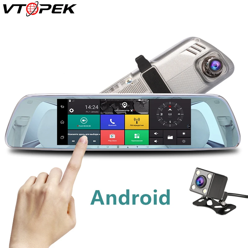 

Vtopek 7" Touch Screen dash cam dvr android mirror 3G Network Bluetooth Reverse image G-Sensor Information Glance TOM 16G