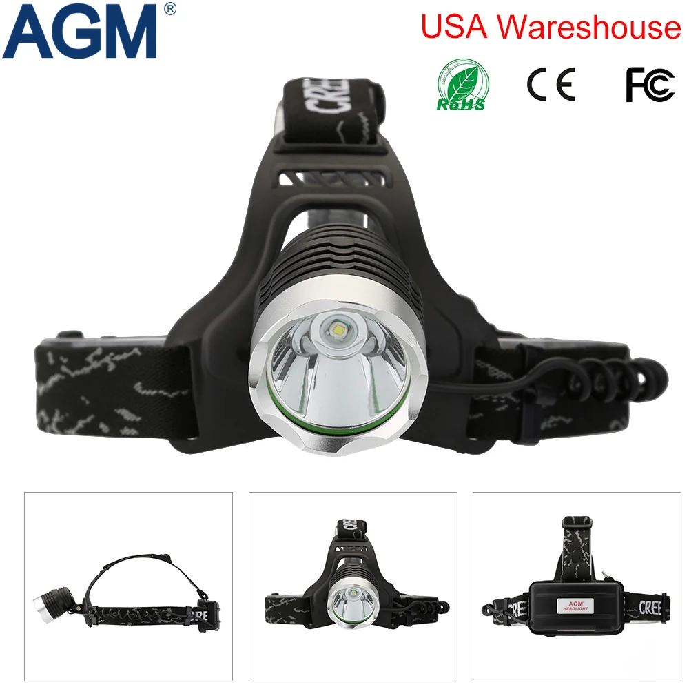 

AGM Waterproof Portable HeadLamp CREE XML 1800lm Zoom T6 LED 18650 Head lamp Rechargeable HeadLight For Hunting Climbing Camping