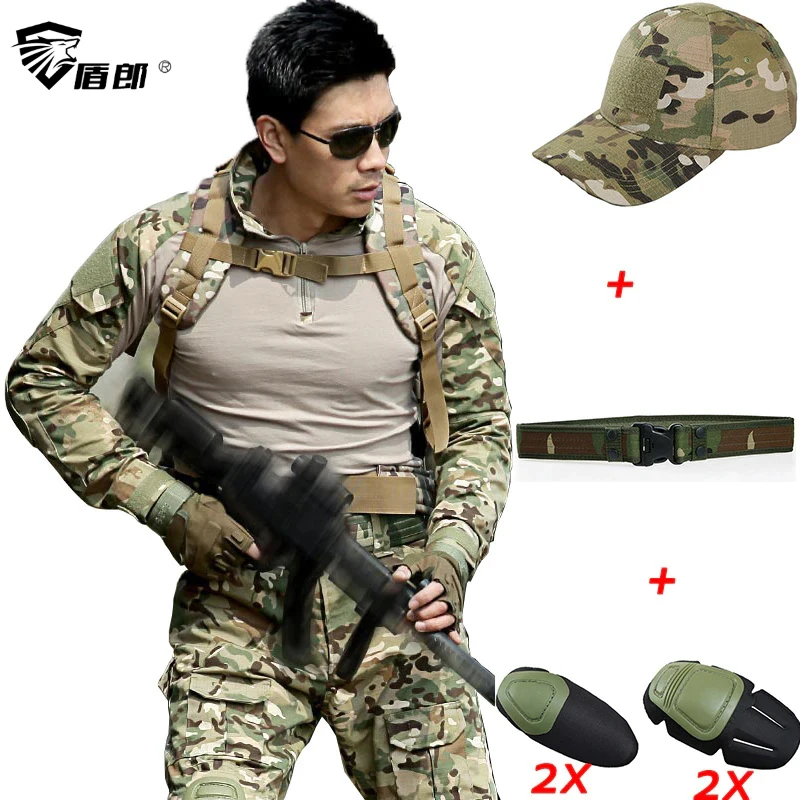 Günstige Militär Uniform Taktische Kampf Hosen Mit Knie Pads Tactico CPU Camouflage Kleidung Militar Armee ACU Uniformen CS Kleidung Männer