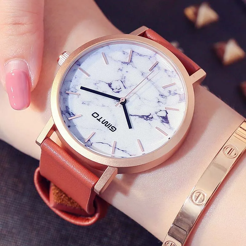 

Brand Quartz Wrist Watches Woman GIMTO Creative Casual Fashion Clock Ladies Watch Leather Casual Female Montre Femme Relogio