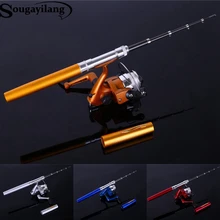 Sougayilang Mini Telescopic Ice Fishing Rod With Fishing Reel Portable Pocket Aluminum Alloy Pen Rod Pole Fishing Rod Reel Set