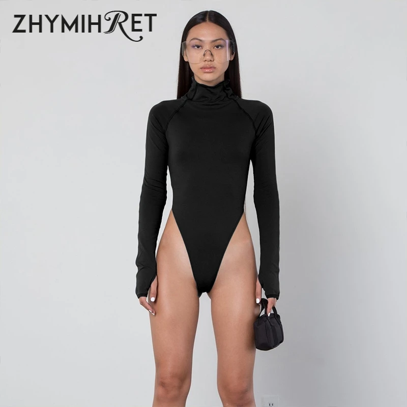 ZHYMIHRET الخريف الشتاء النيون اللون موك الرقبة النساء ارتداءها 2018 نحيل Playsuit موك الرقبة طويلة الأكمام بذلة الإناث رومبير