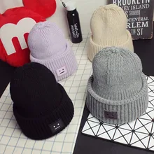 KLV 1 шт. зимние теплые шапки однотонные хлопковые шапки унисекс теплая зимняя вязаная шапка со смайликом модная шапка#30