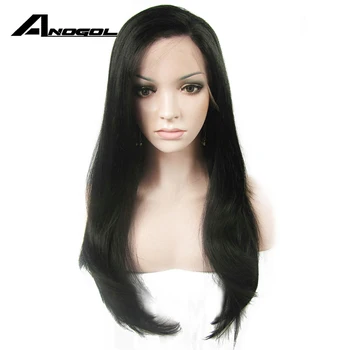 

Anogol High Temperature Fiber Brazilian Hair Peruvian 1#2#10# Long Natural Wave Synthetic Lace Front Wig For Black Women