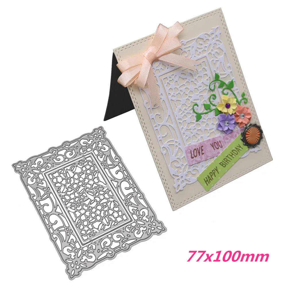 

77x100mm Rectangular Hollow Making Scrapbook Greeting Card Lace Hollow Metal Cutting Dies Stencil Frame Embossing Template DIY