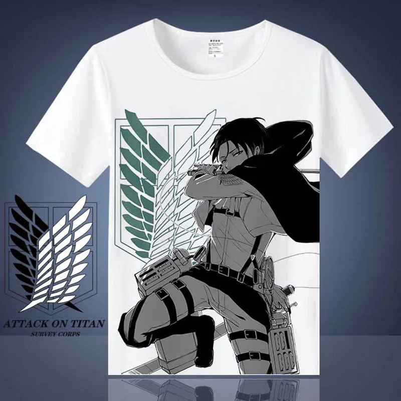 Coshome Attack on Titan T shirt Shingeki No Kyojin Mikasa Levi Cosplay T-shirts Costumes Men Women Short Sleeve Summer Tees Tops (2)