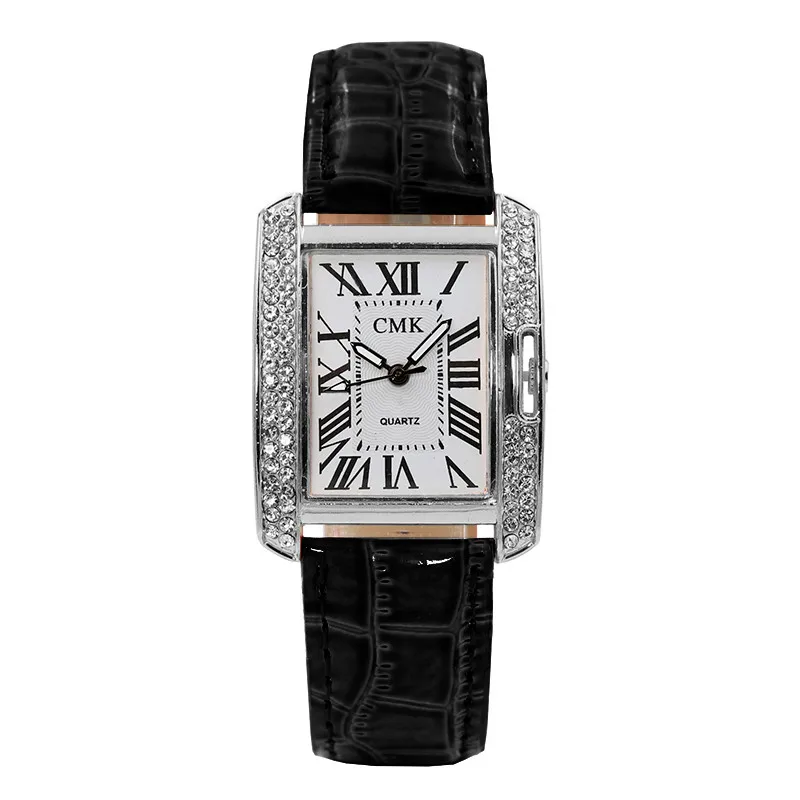 

Hot Sale Top Luxury Brand Women Quartz Wrist Watch Leather Strap Rhinestone Square Dial Ladies Watch Clock Gift Montre Femme #W
